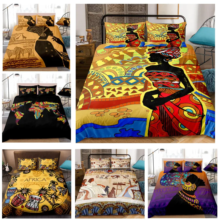 Luxury Beautiful 3d Printing Pieces Bedding Duvet Cover Sets African Style Microfiber Bed Sheet Bedding Set