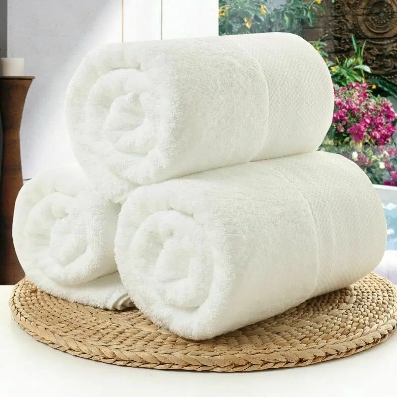 Hotel & Home Supplies Premium 100% Cotton White Towels Super Quality Quick-dry & Compressed Bath Towel Solid Color