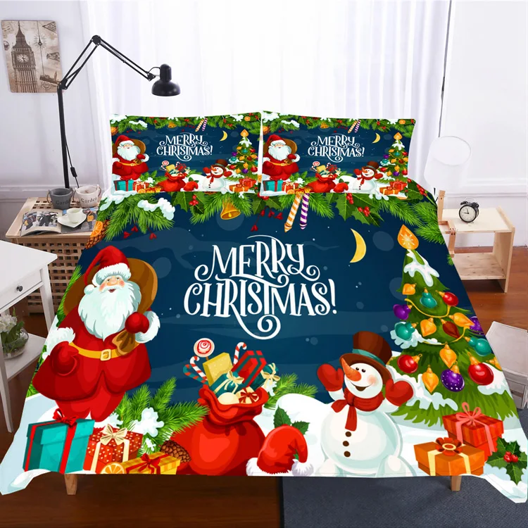Drop-shipping Red & Blue Santa Claus Cartoon Fabric Handmade Christmas Bed Linen For Kids Cotton Filling For Bedding Clothing