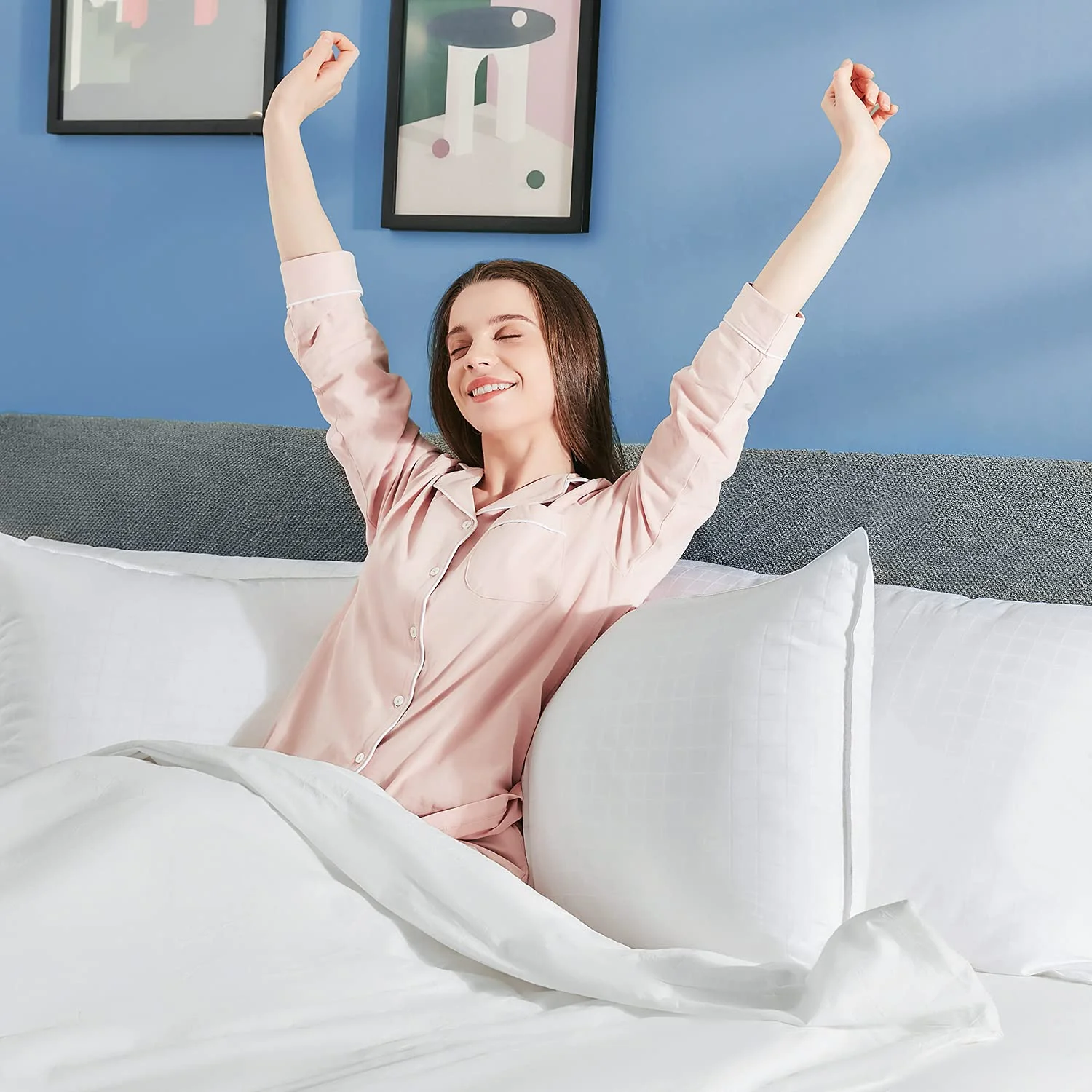 Comfortable Bed Pillow Supplier Striped Bed Sheet Set With Pillow Cover Down Duvet And Pillows For Hotels