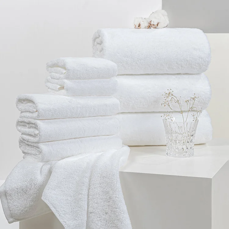 Set de Toallas de Algodón para Spa y Salón de Belleza, Grado Hotel, Blanco Europeo, con Bordado, para Piscina, en Caja de Regalo, Tejidas, Desechables y de Secado Rápido
