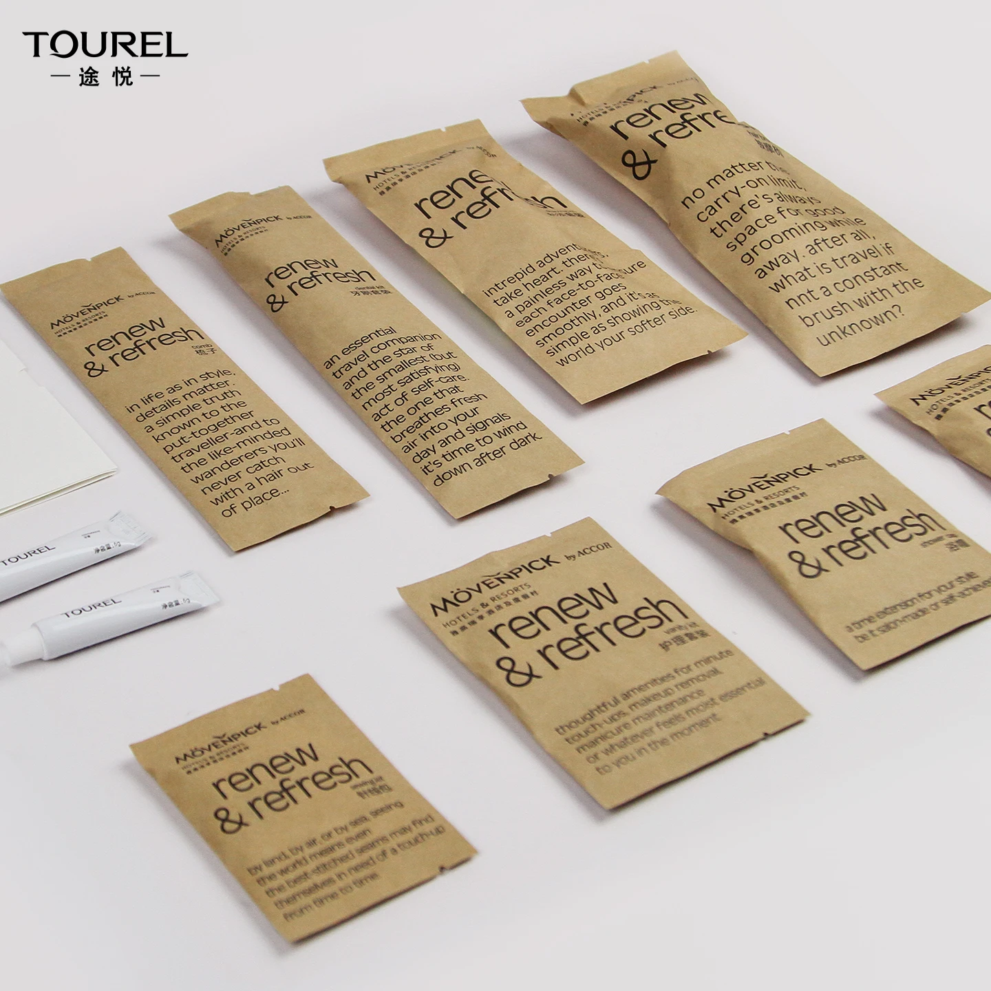 Custom Logo Luxury Kraft Paper Disposable Toiletries Shower Cap Comb Hotel Guest Room Supplies Set For Boutique Resort