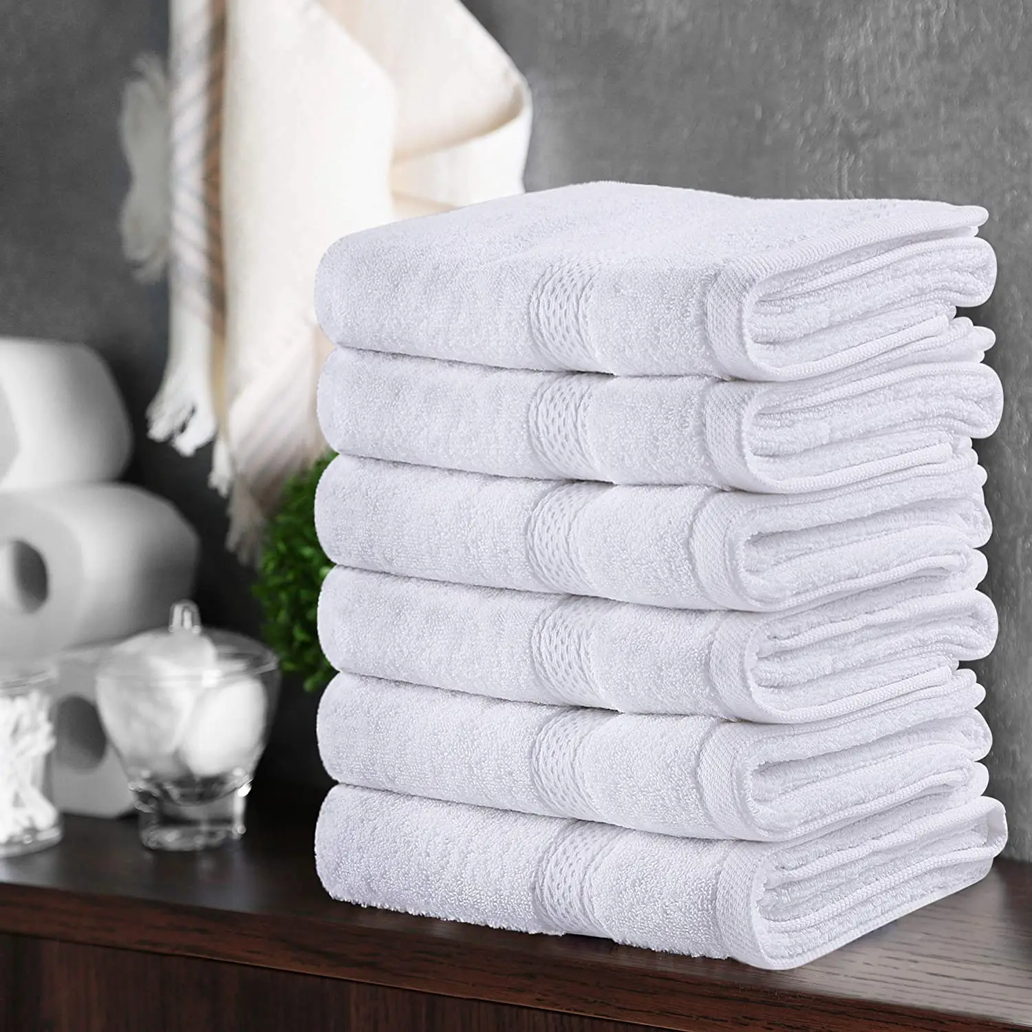 Luxury Brand 5 Star Hotel Collection 100% White Cotton Neutral Bath Towels Quick-dry Disposable & Compressed 8 Piece Set