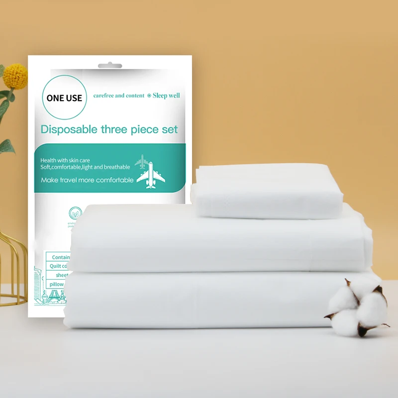 Disposable Travel Bedding Set Double Bed 4-piece Triple-layer Anti-static Nonwoven Eco-friendly Waterproof Luxury 300tc Bed