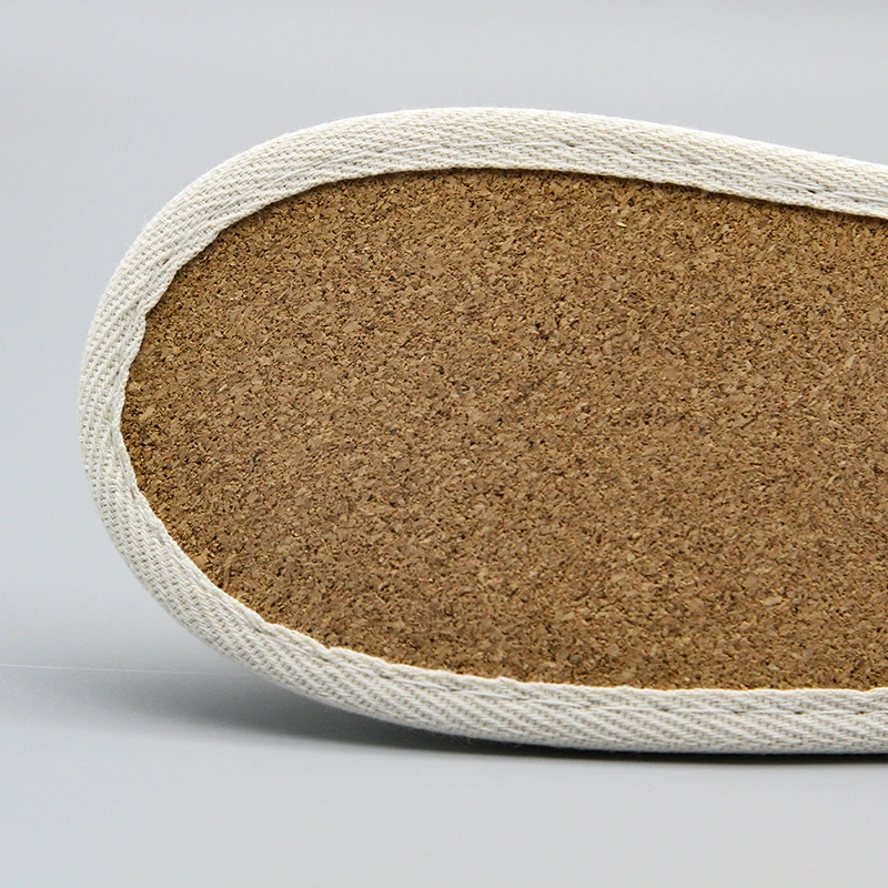 New Trend Eco-friendly Cork Sole Premium Cotton Linen Upper Disposable Soft Comfortable Recyclable Hotel Slippers