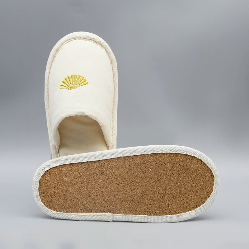 Grs Certified Eco Friendly Natural Cork Base Recyclable Silent Shock Absorption Green Resort Biodegradable Hotel Slippers