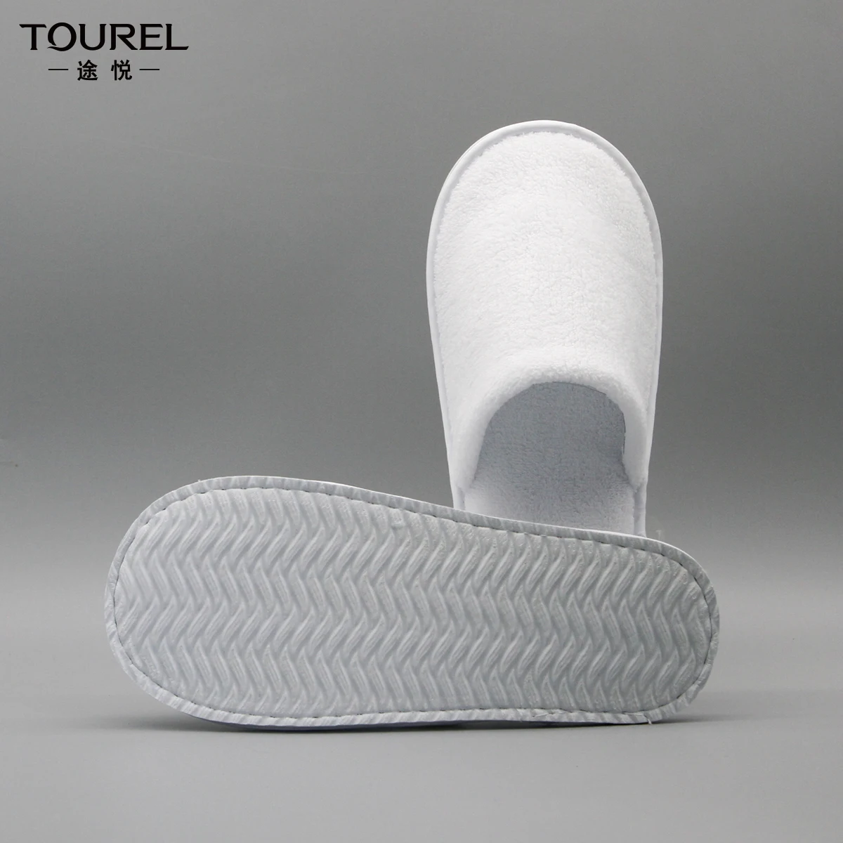 Zapatillas de spa personalizadas de punta cerrada en blanco, cómodas para las cuatro estaciones, suaves para baño, desechables para hoteles, artículos de hotel