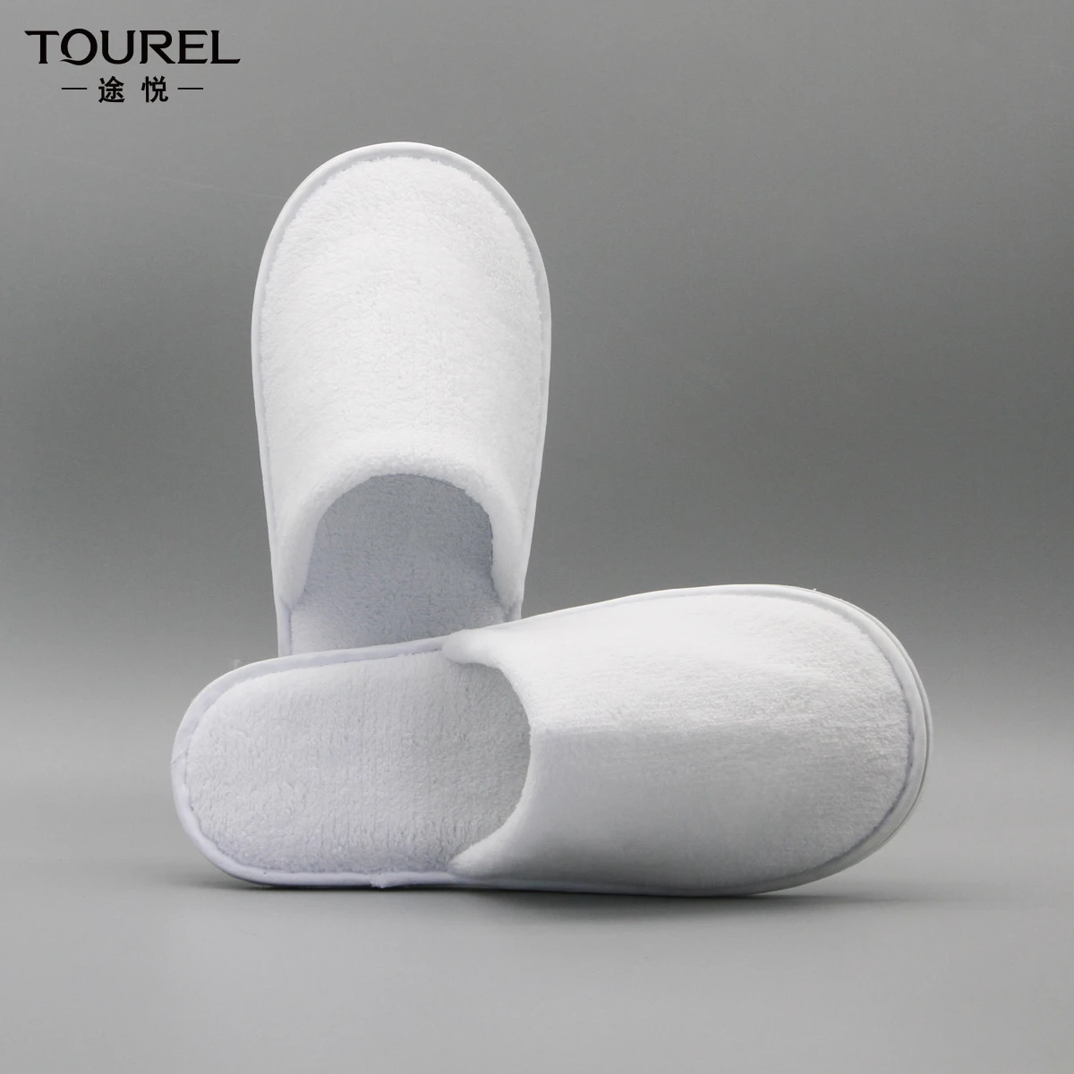 Zapatillas Desechables de Hotel de Lujo Punta Cerrada Lujo Blanco Vell&oacute;n de Coral Suela EVA Spa Zapatillas de Hotel 5 Estrellas con Logotipo