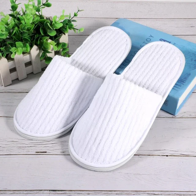 Customizable White Cotton Velour Eva Sole Disposable Hotel Bedroom Slippers Comfortable Closed-toe With Factory Logo For Hotels