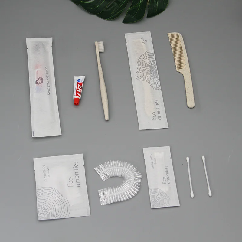 Caja de lujo OEM ecol&oacute;gica certificada FSC de papel reciclable para hotel, kit dental de art&iacute;culos secos, kit de afeitado, peine, gorro de ducha, set de tocador
