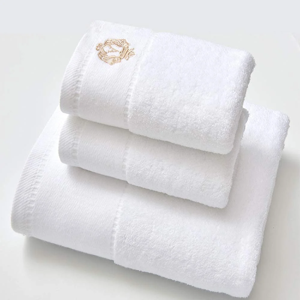 Customized 100% Cotton Terry Luxury Bath Towels Solid Color White Hotel Towels Embroidered Logo Knitted Disposable Towel Sets