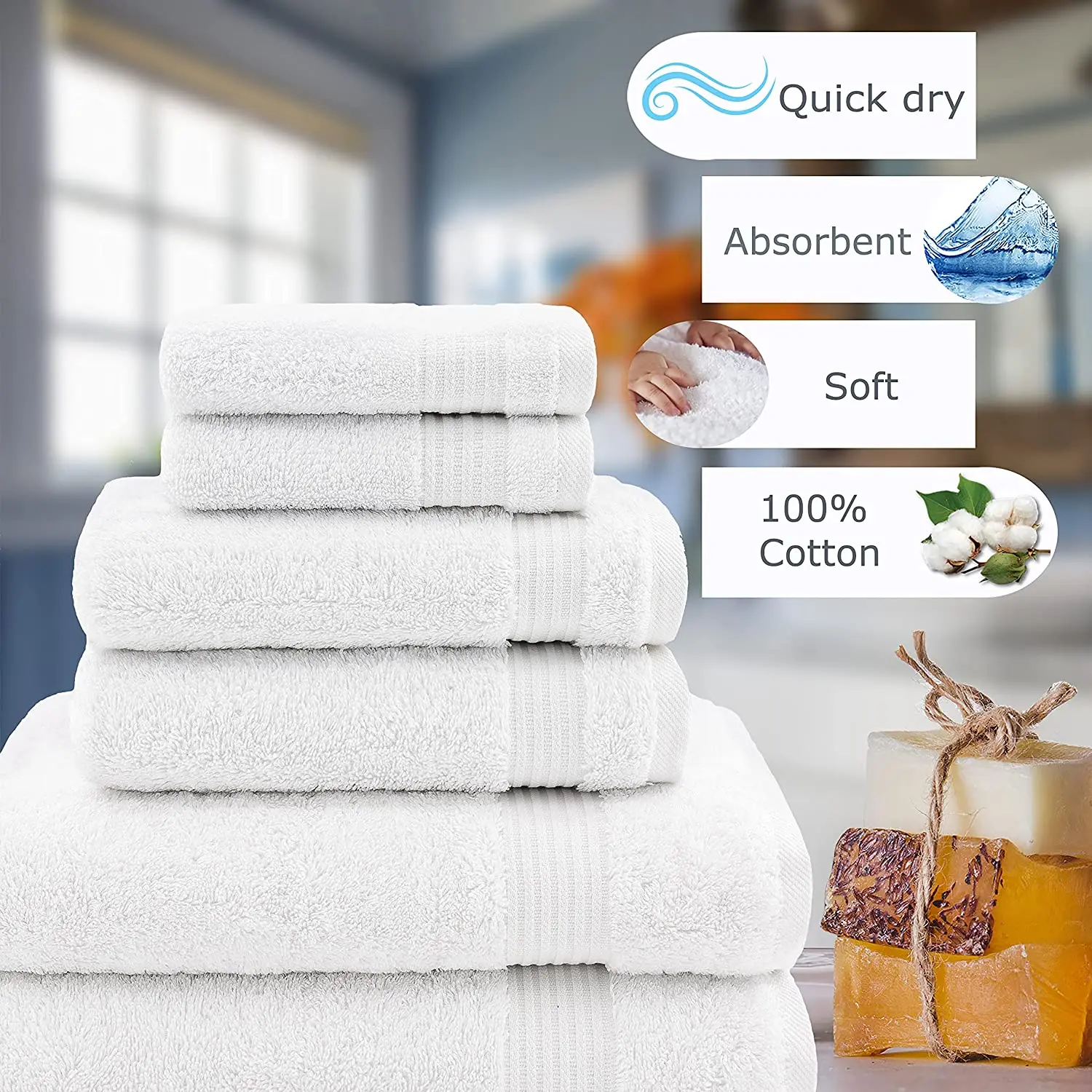White Classic Luxury Bath Mat Floor Towel Set - Absorbent Cotton Hotel Spa Shower/bathtub Mats