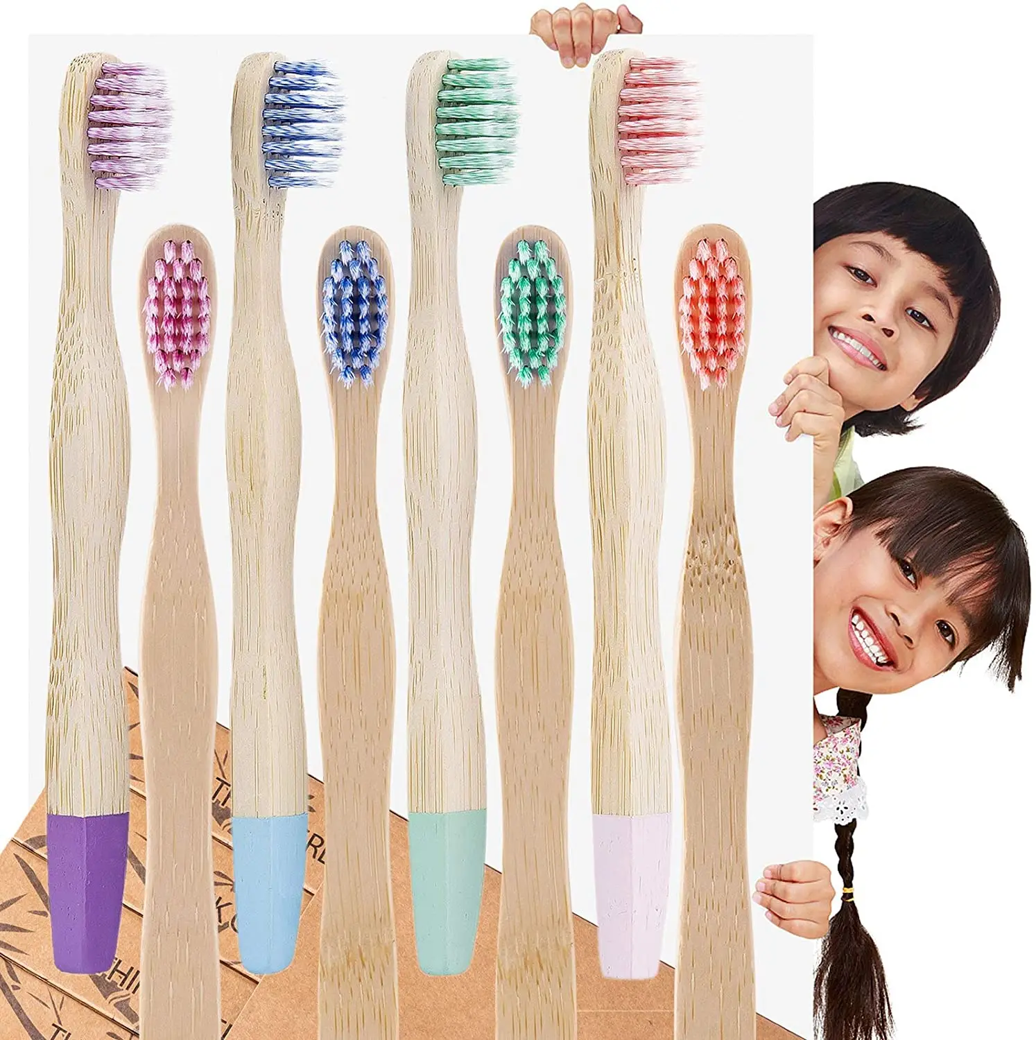 Ce Certification Biodegradable Bristle Tooth Brush Bamboo Child Eco Friendly Holder Customized Logo Kids Bamboo Toothbrush