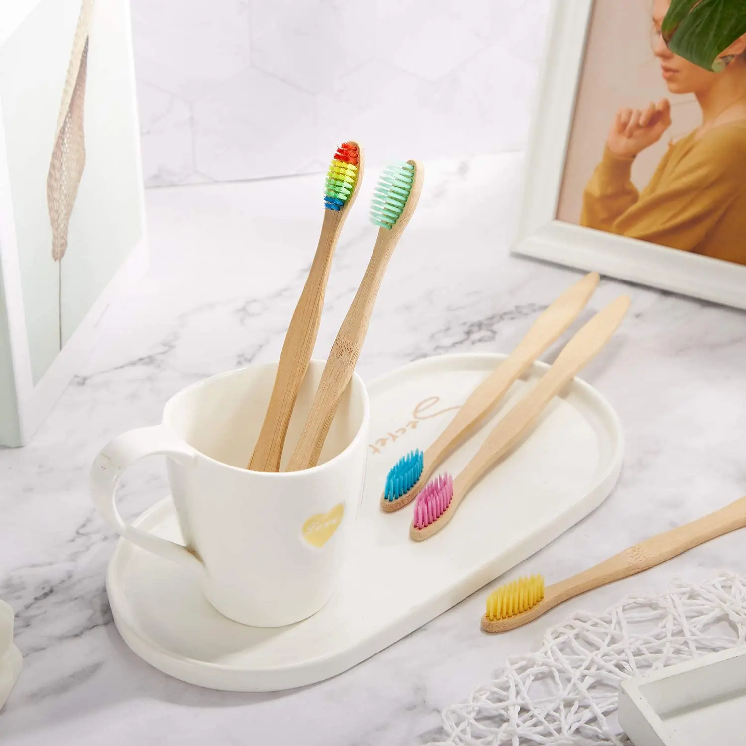 10 Pack Bpa Free Soft Bristles Toothbrushes Eco-friendly Compostable Natural Wooden Bamboo Toothbrush