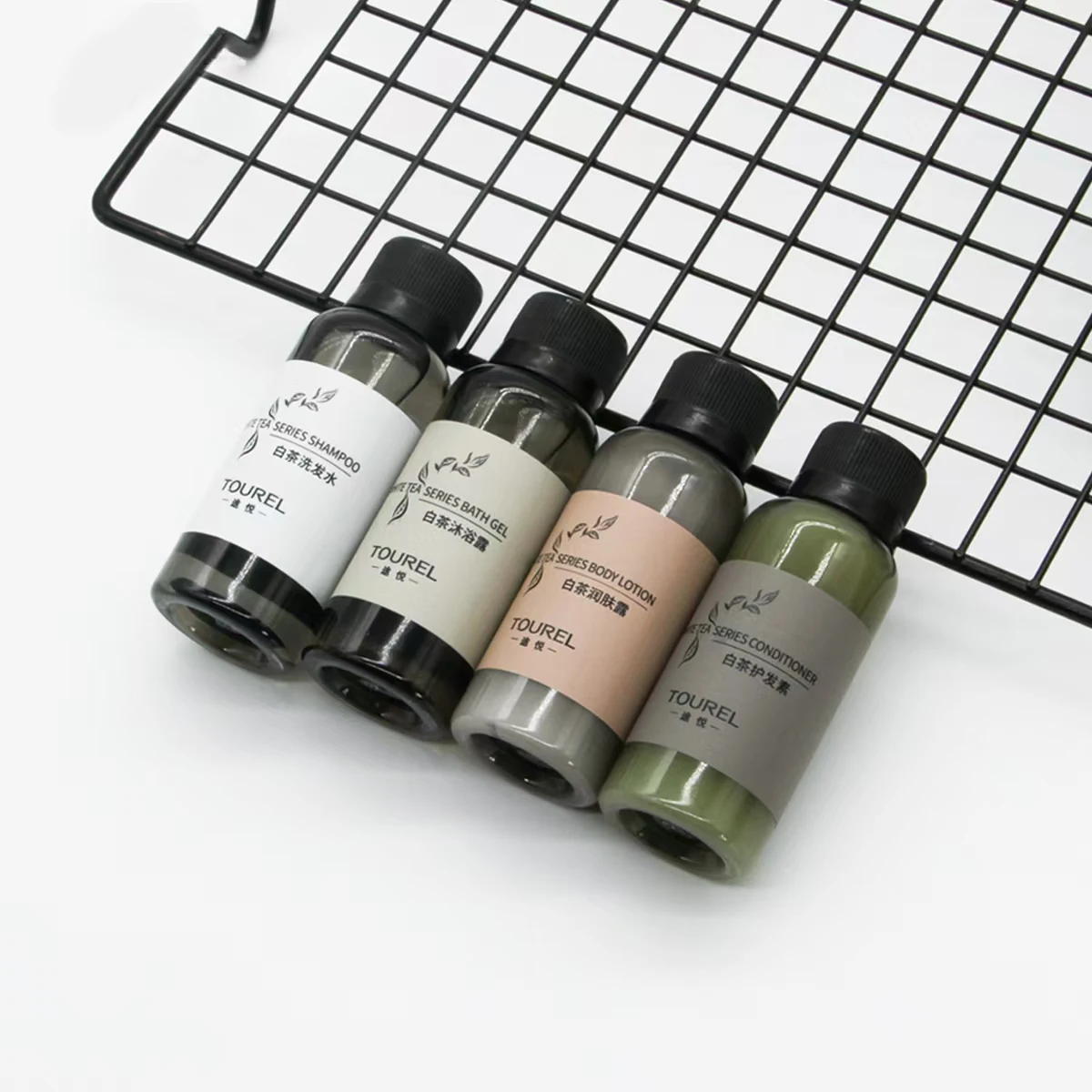 Set de amenidades con fragancia de té blanco para hoteles, 30g, champú desechable, gel de baño, loción corporal y acondicionador con tapa de rosca