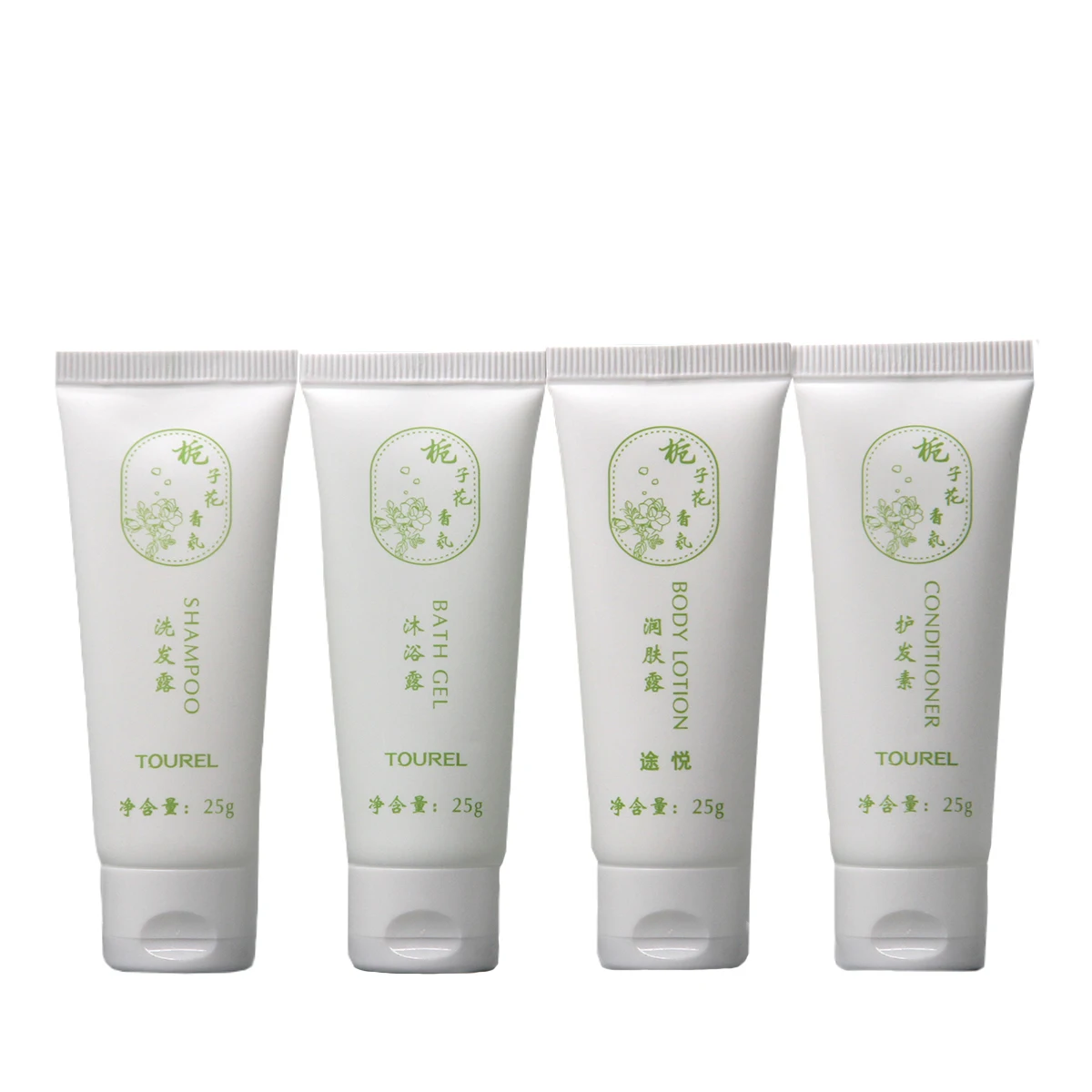 Tourel Sustainable 25g Tube Custom Label Gardenia Scent Fragrance Shampoo Bath Gel Fsc Certified Hotel Bathroom Amenity Set