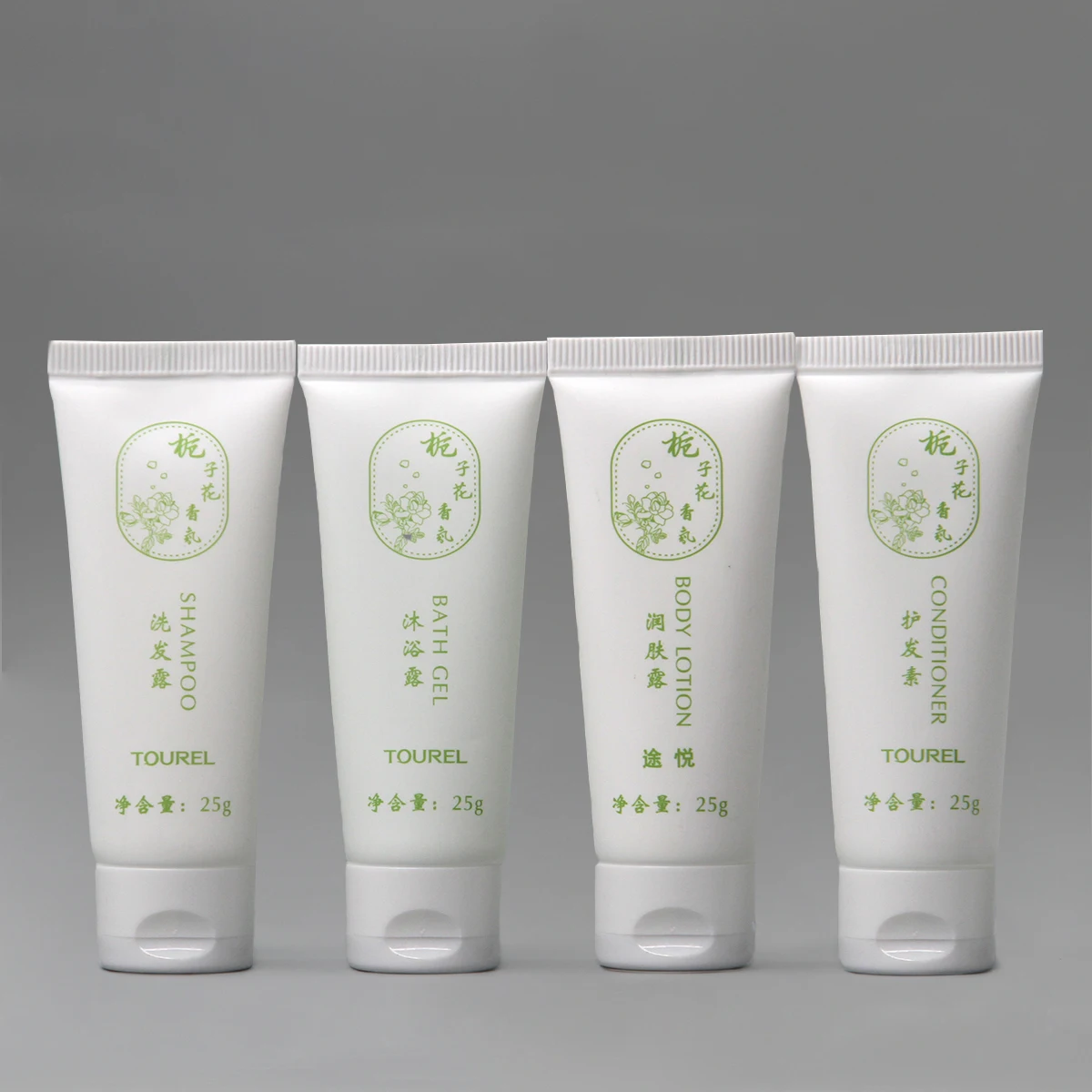 Tourel Sustainable 25g Tube Custom Label Gardenia Scent Fragrance Shampoo Bath Gel Fsc Certified Hotel Bathroom Amenity Set