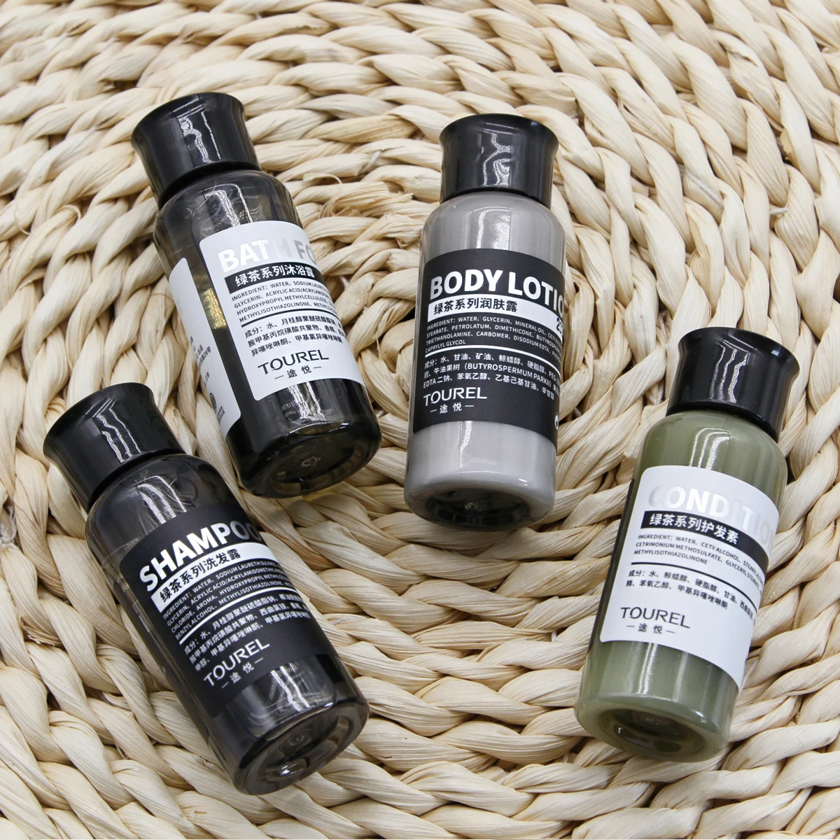 Wholesale Custom Hotel Amenities Luxury Hotel Guest Bedroom Toiletries Green Tea Fragrance Disposable Shampoo Kit