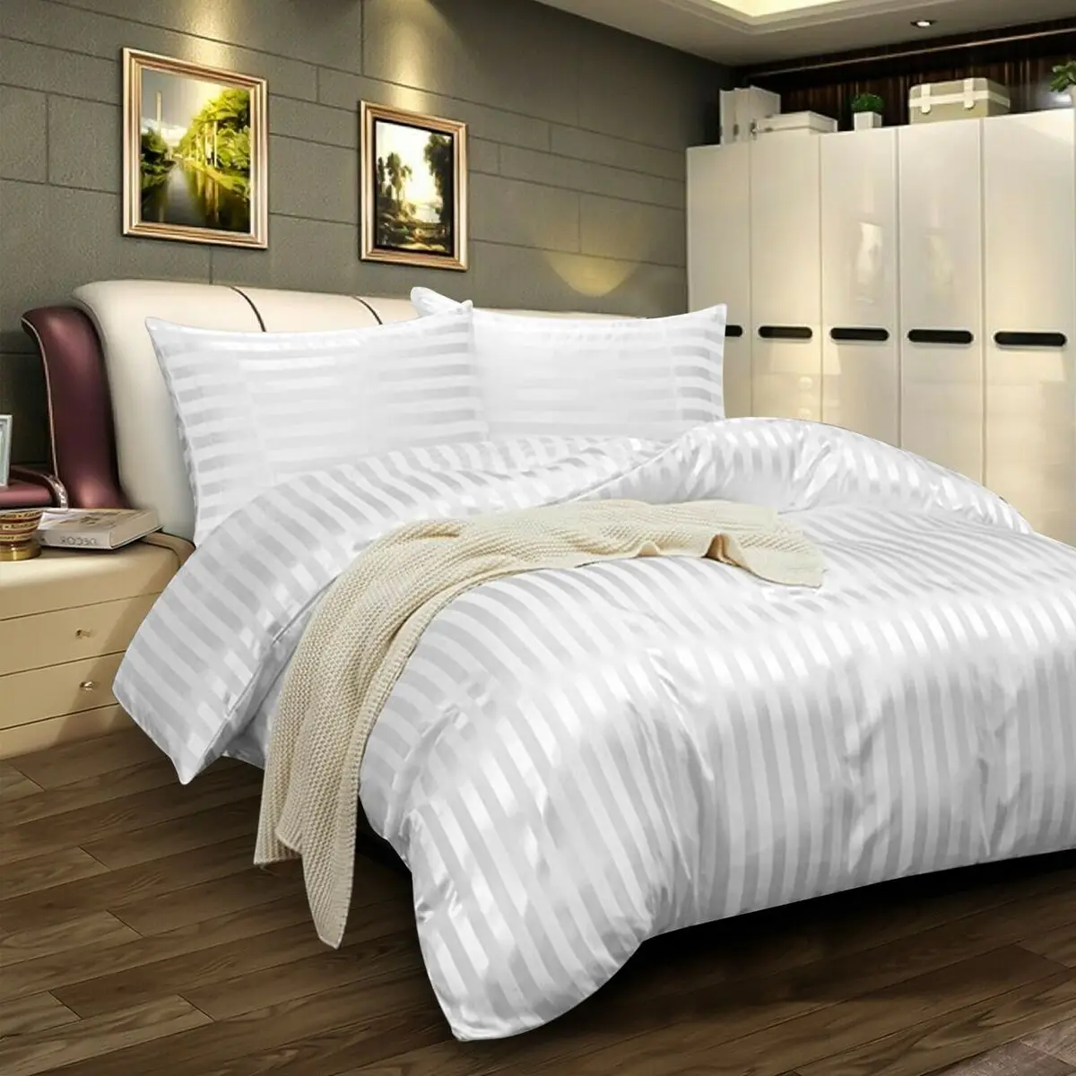 Customizable 6pc Hotel Stripe Bedding Set King Size 100% Cotton Linen Bottom Sheet Durable And Comfortable