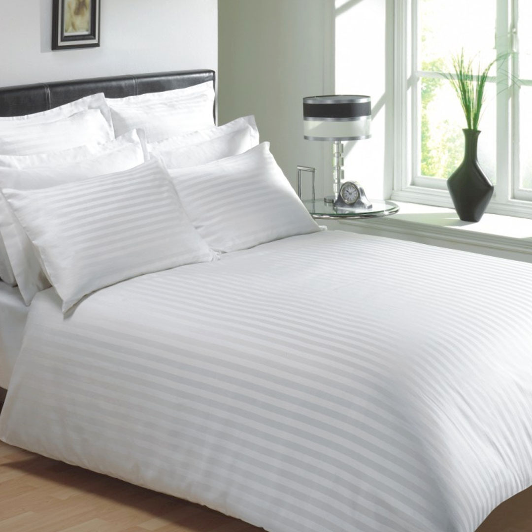Factory Oem 5 Star Hotel Quality King Queen Size 100% Cotton Bedsheet Bed Fitted Sheet Stripe Luxury White Bed Sheets