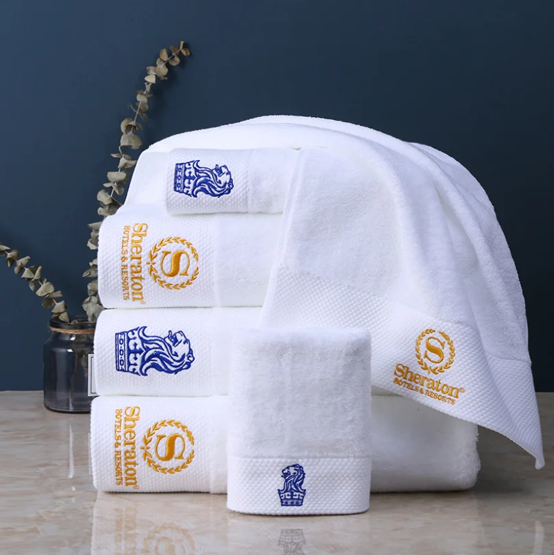 Luxury Brand 5 Star Hotel Spa Bath Towel Set 100% Cotton Quick Dry Soft Face Hand Towels Custom Logo White Bathroom Linen