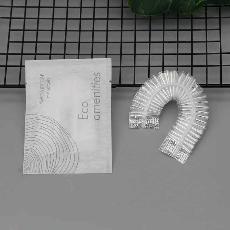Gorro de ducha desechable personalizado de pl&aacute;stico PE impermeable para adultos, para sal&oacute;n, hotel y spa, cuidado del cabello: directo desde f&aacute;brica