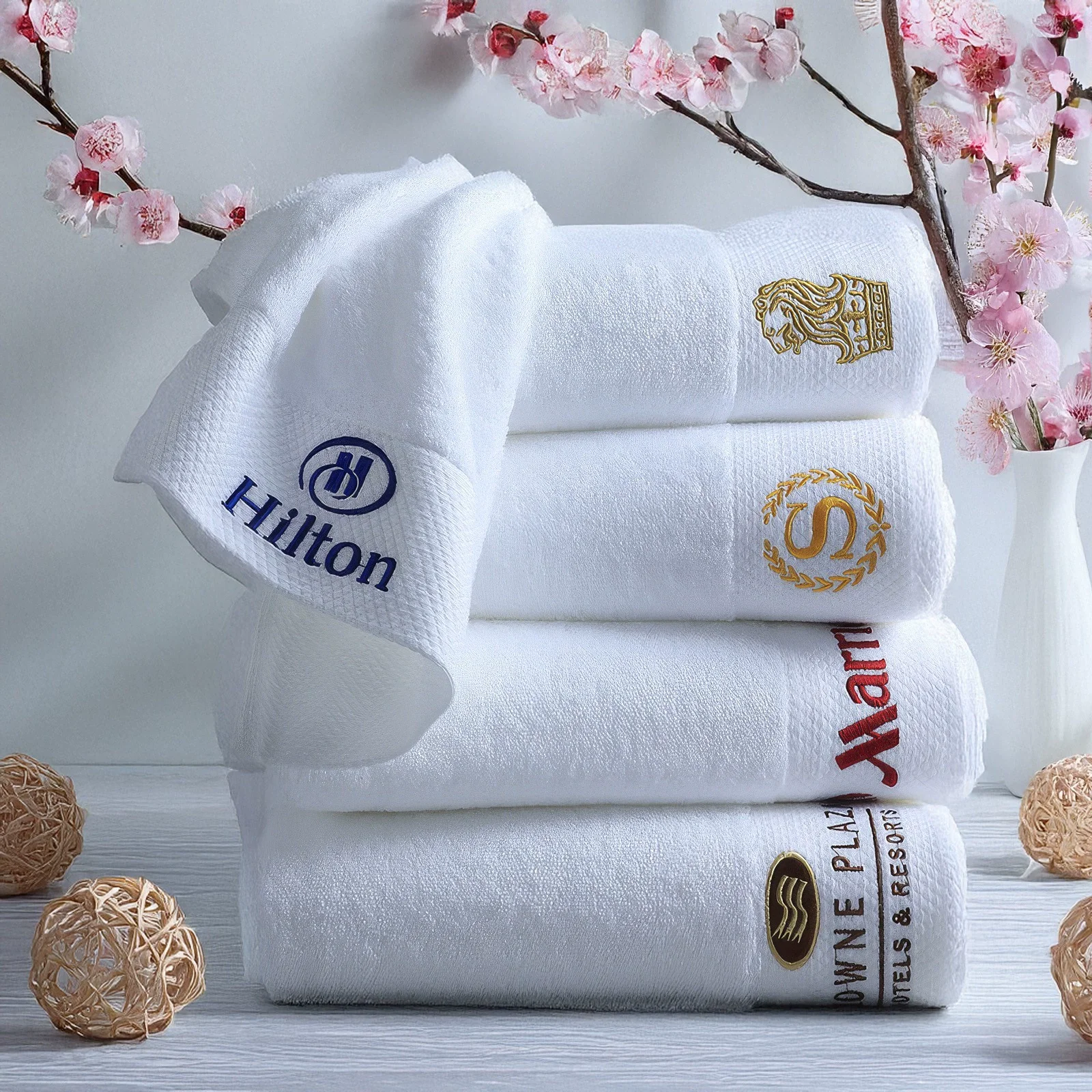 Ensemble de serviettes de luxe pour h&ocirc;tel 100 % coton, serviettes de visage, de mains et de bain, ensemble de serviettes de spa &agrave; s&eacute;chage rapide