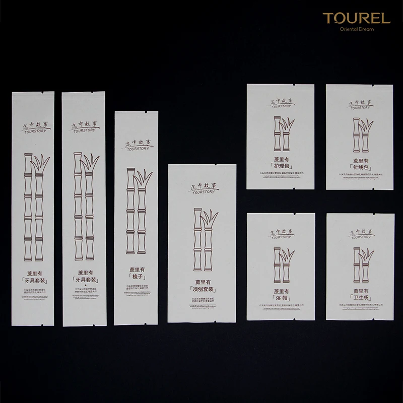 Kit de artículos de tocador para baño de hotel de lujo ecológico, bolsa de papel de caña de azúcar biodegradable con logotipo personalizado y reciclable para hoteles y complejos turísticos