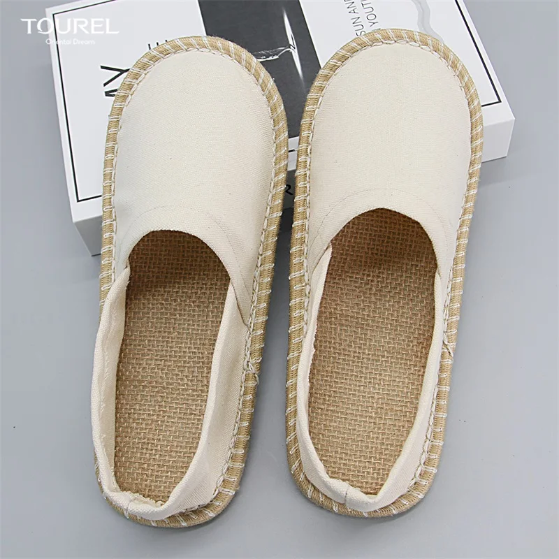 Eco-friendly Disposable Spa Shoes Linen Travel Shoes Green Hotel Slippers For Adults