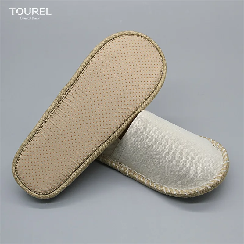 Eco-friendly Disposable Spa Shoes Linen Travel Shoes Green Hotel Slippers For Adults