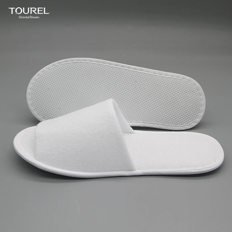 Exclusive Coral Fleece Toweling Fabric Biodegradable Soft Recyclable Portable Hotel Slipper Embroider Open Toe Unisex Spa Oem