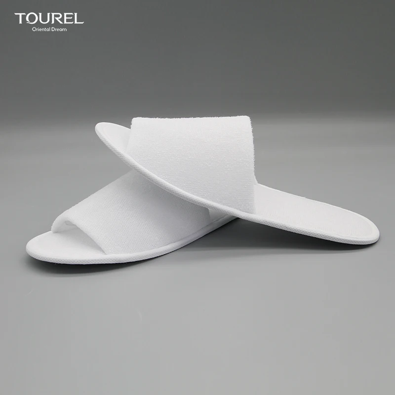 Exclusive Coral Fleece Toweling Fabric Biodegradable Soft Recyclable Portable Hotel Slipper Embroider Open Toe Unisex Spa Oem