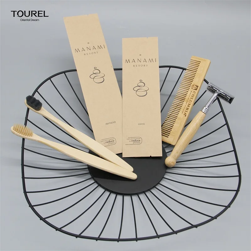 Biodegradable Packing Bag Wheat Straw Tube Bamboo Basic Cleaning Hotel Amenity Set Eco Friendly Guest Bathroom Hotel Toiletries