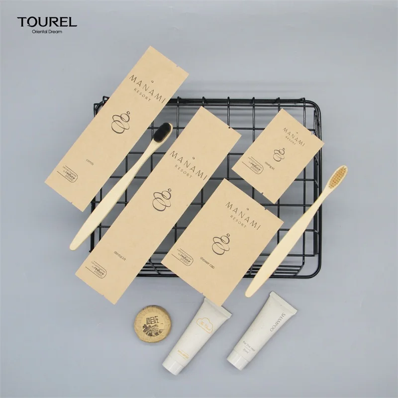 Custom Luxury Oem 5 Star Disposable Biodegradable Eco Friendly Guest Toiletries Kit Accessories Set For Bathroom Hotel Amenities