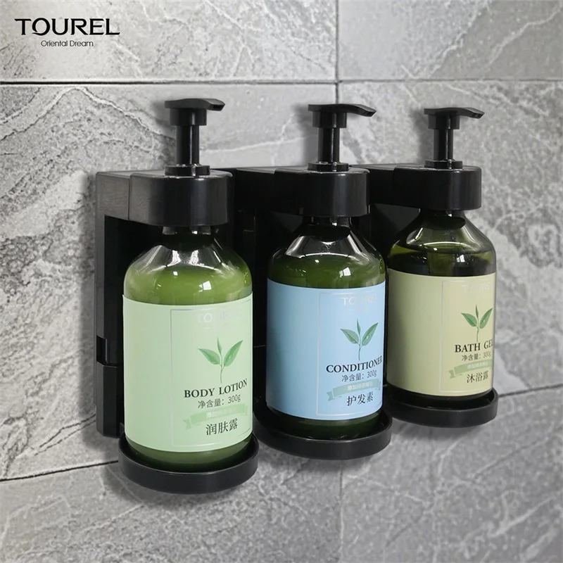 Wall Mounted Manual Dispenser Set For Shower Gel Liquid Shampoo And Sanitizer Eco-friendly Plastic Holder For Hotels