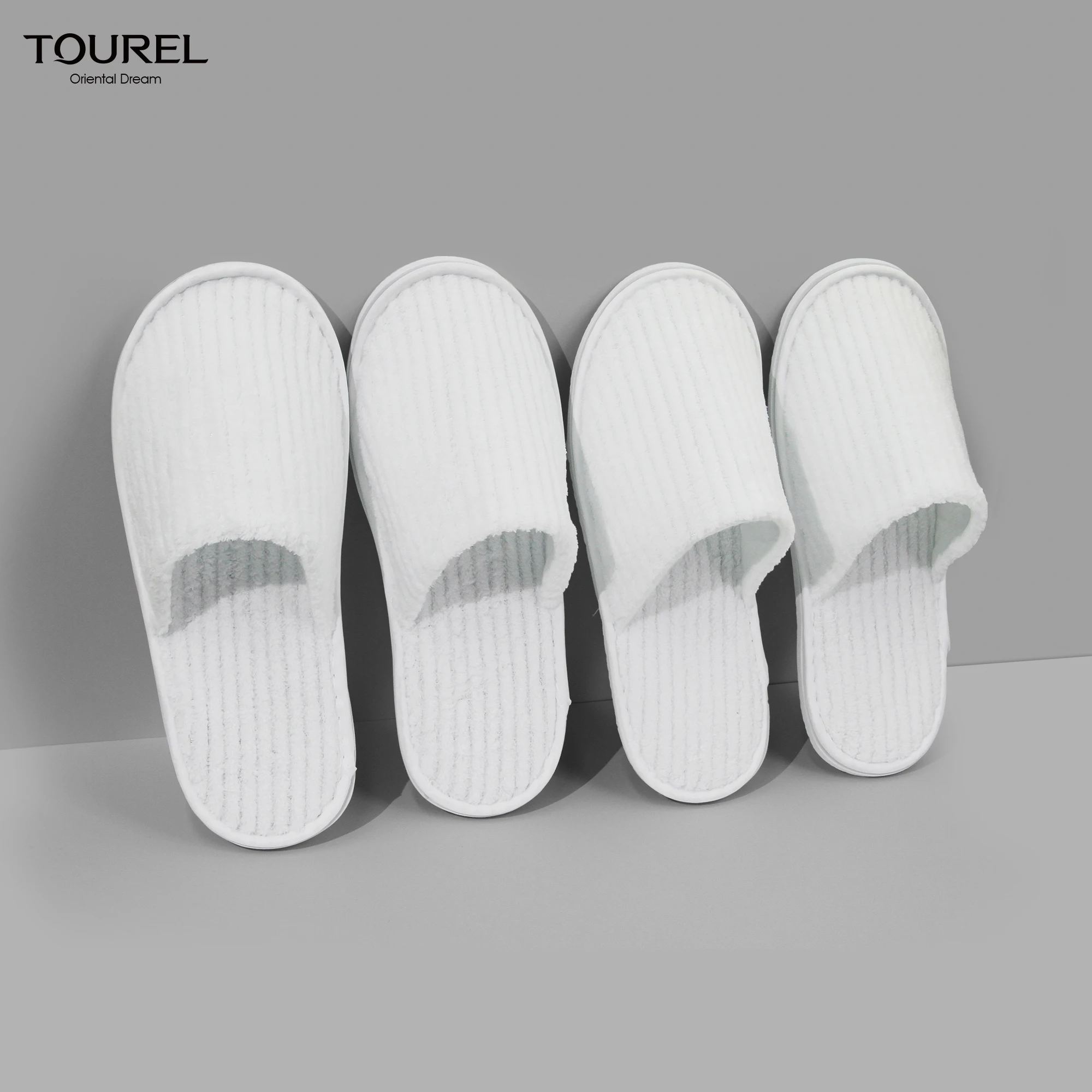 Luxury Custom Logo Wholesale Hotel Slippers Strip Coral Fleece Disposable Hotel Spa Slippers