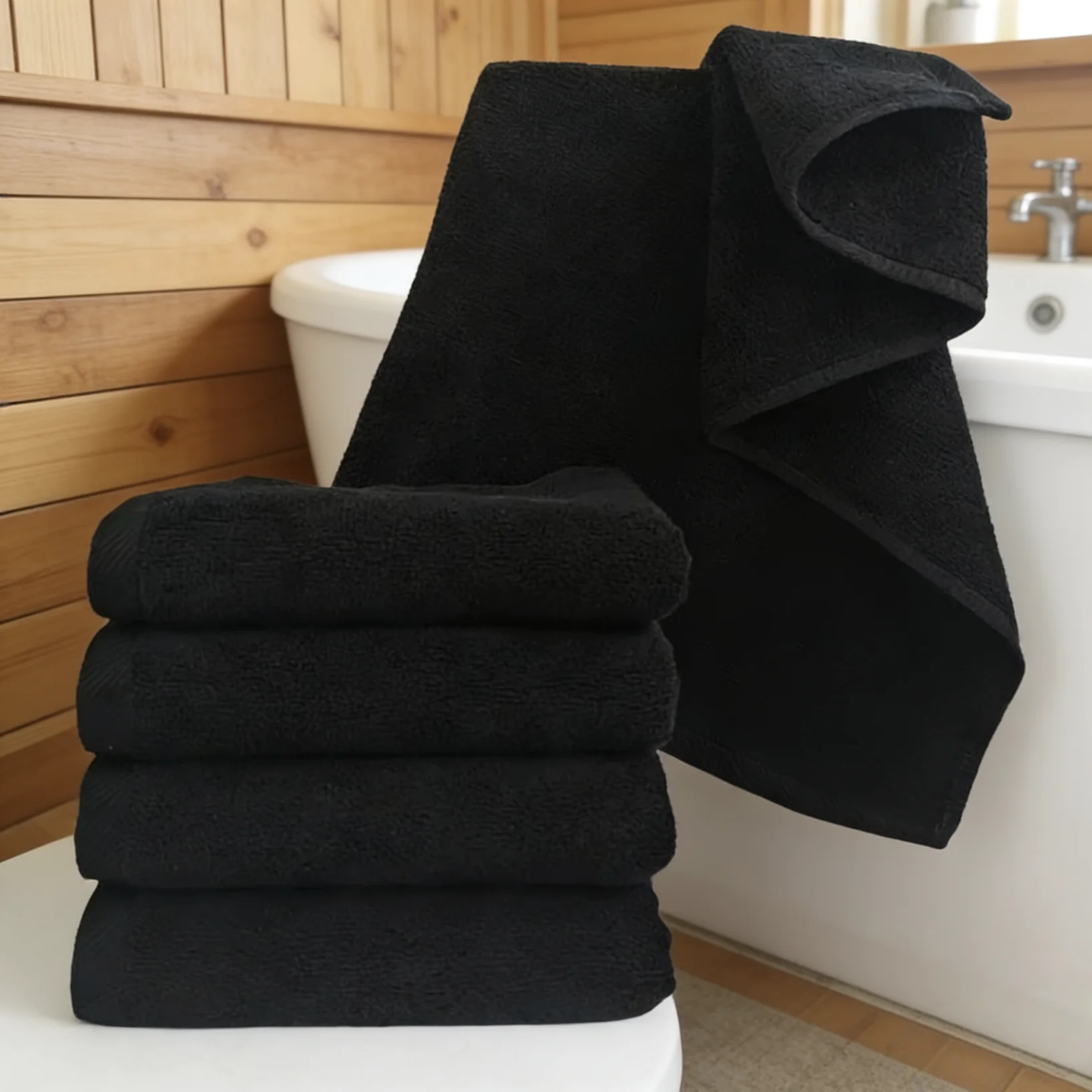 Custom Organic Black Quick-dry Cotton Towel For Adults Solid Color Woven For Nail Salon Or Home Use Bath Towel Set