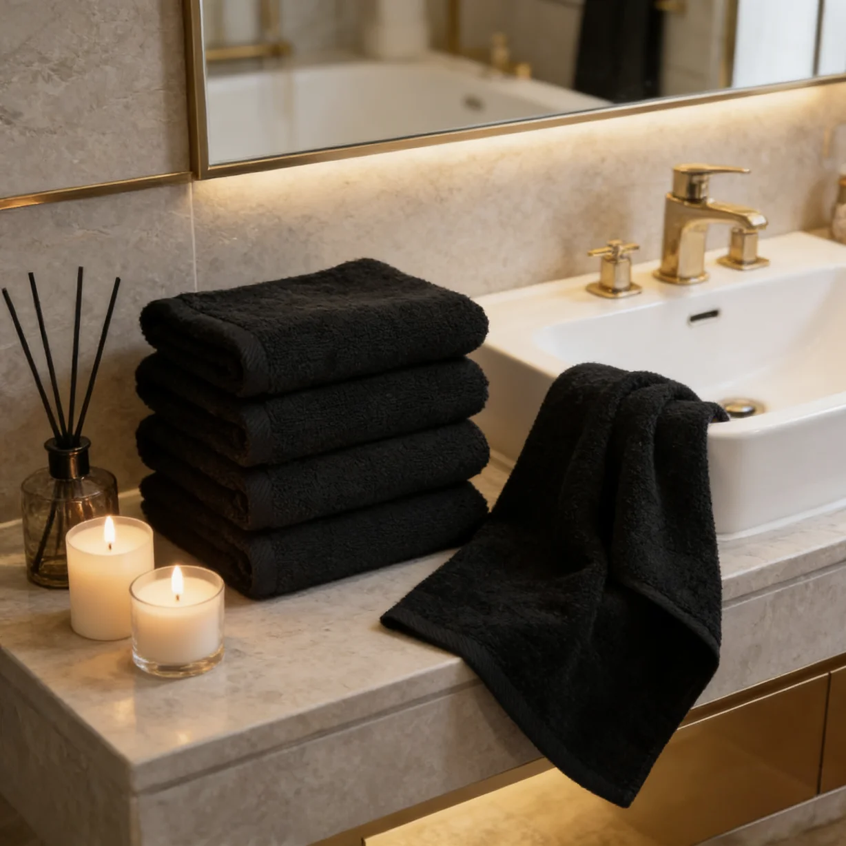 Custom Organic Black Quick-dry Cotton Towel For Adults Solid Color Woven For Nail Salon Or Home Use Bath Towel Set