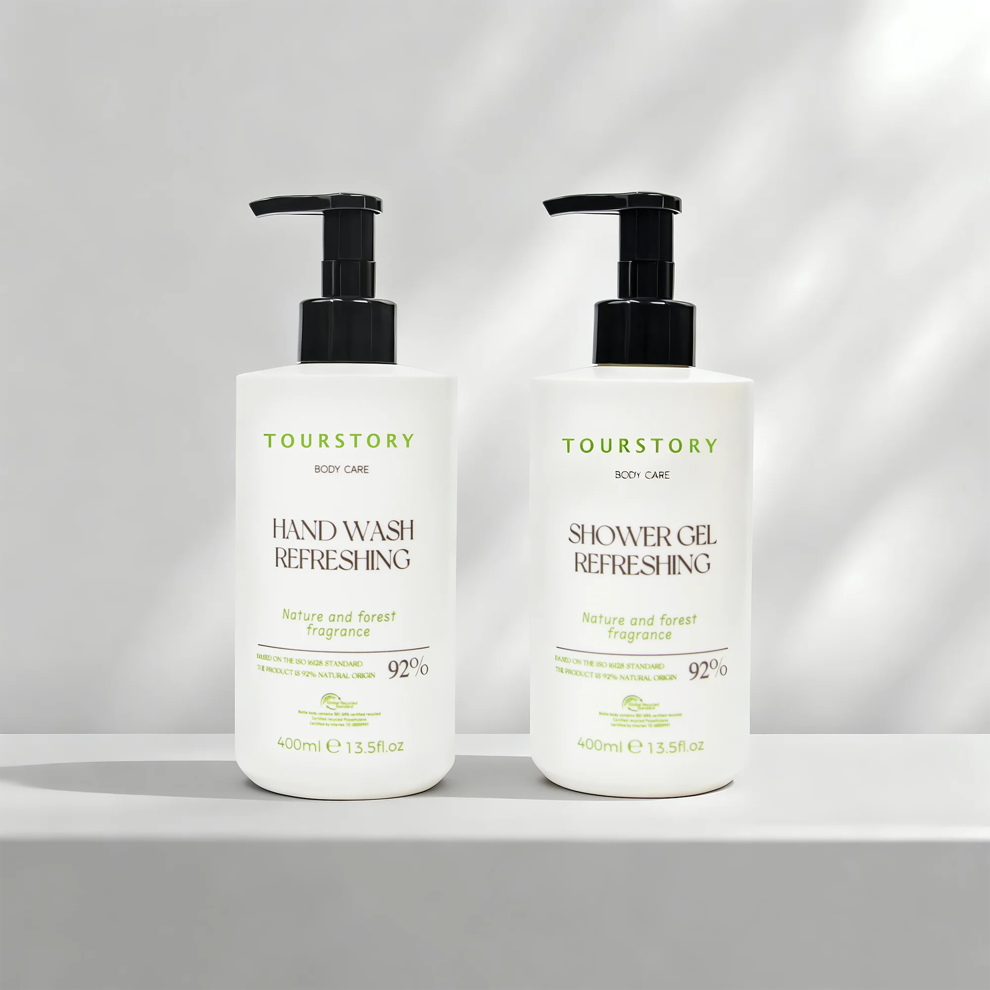 Hotel Bathroom Eco-friendly Disposable Shampoo Conditioner Body Wash Set 400ml Refillable Bottles Shower Gel Locking Wall Mount