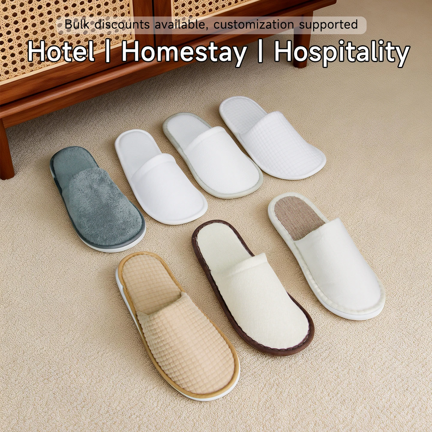 High-end Simple Design Soft Twill Slippers Fluffy Coral Fleece Inner Upper Slippers For Hotel Spa Airlines
