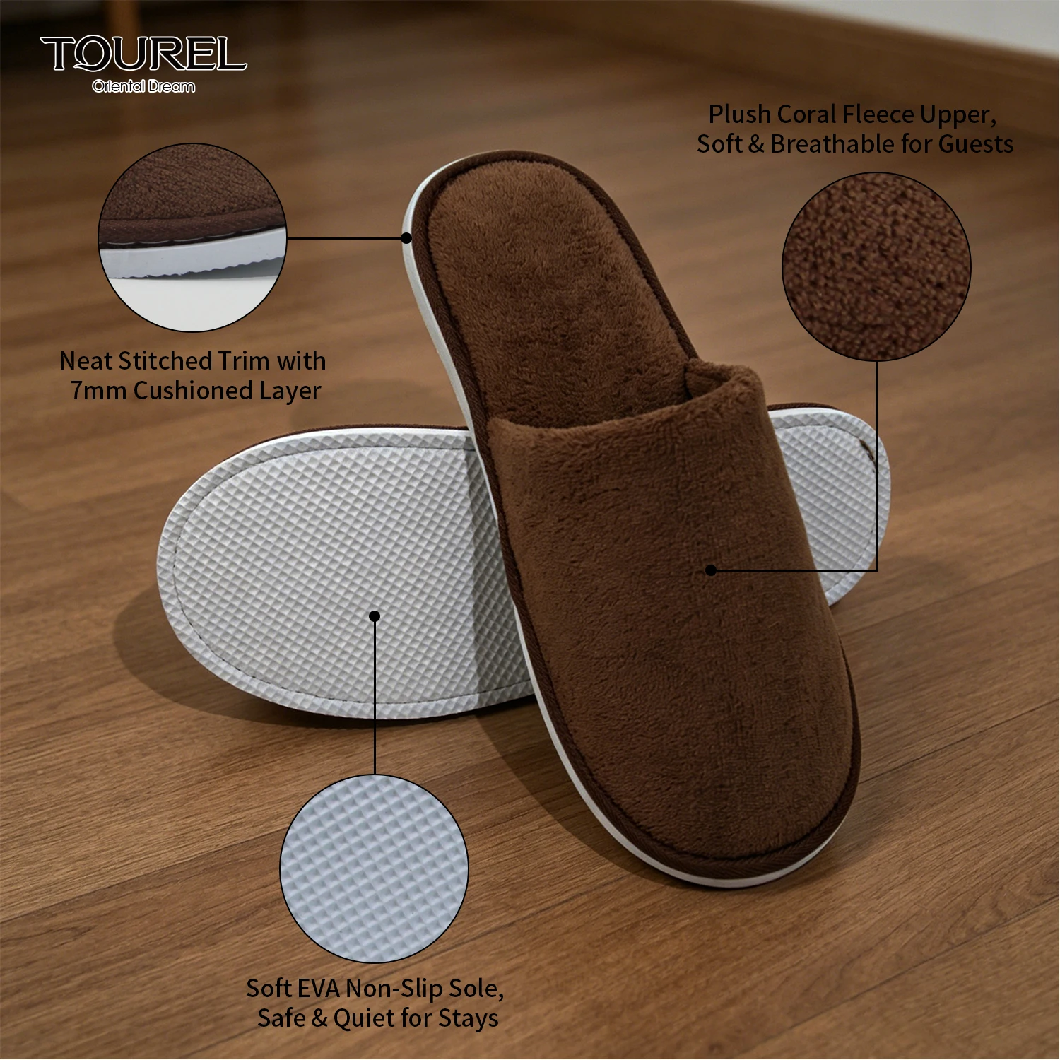 Luxury Soft Comfortable Closed Toe Guest Slippers Custom Logo Hotel Amenities Disposable Coral Fleece Slippers For 5 Star Hotel
