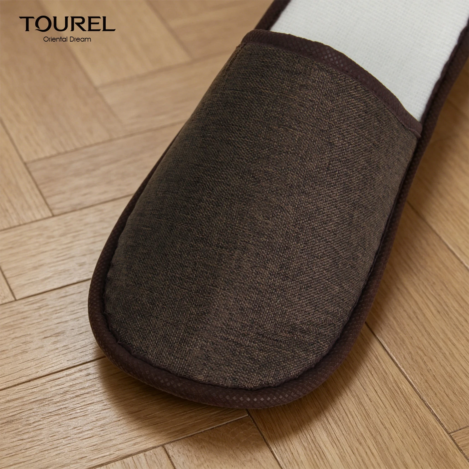 Custom Logo Linen Disposable Hotel Guest Slippers Non Slip Eva Sole Spa Homestay Bedroom Slippers