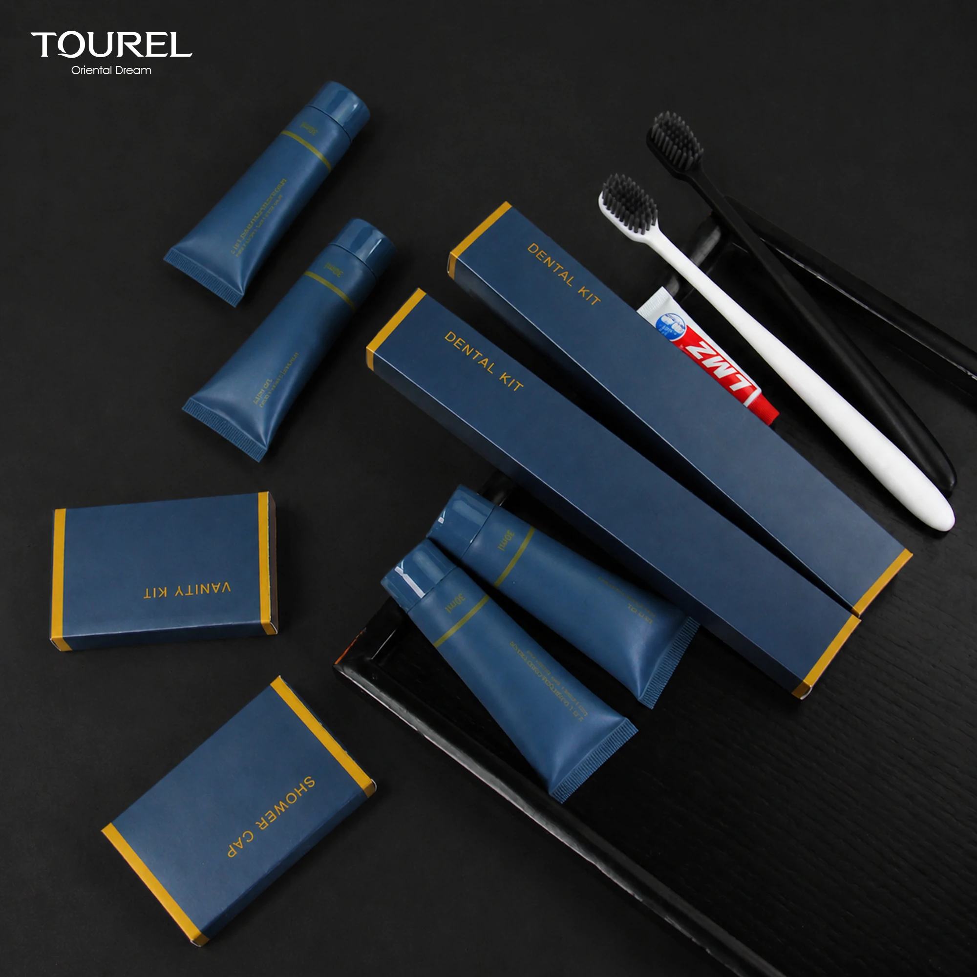 Kit de artículos de baño desechables para hotel con logotipo personalizado Star, con champú, jabón, cepillo de dientes y gel de ducha para suministros de habitaciones de huéspedes de viaje