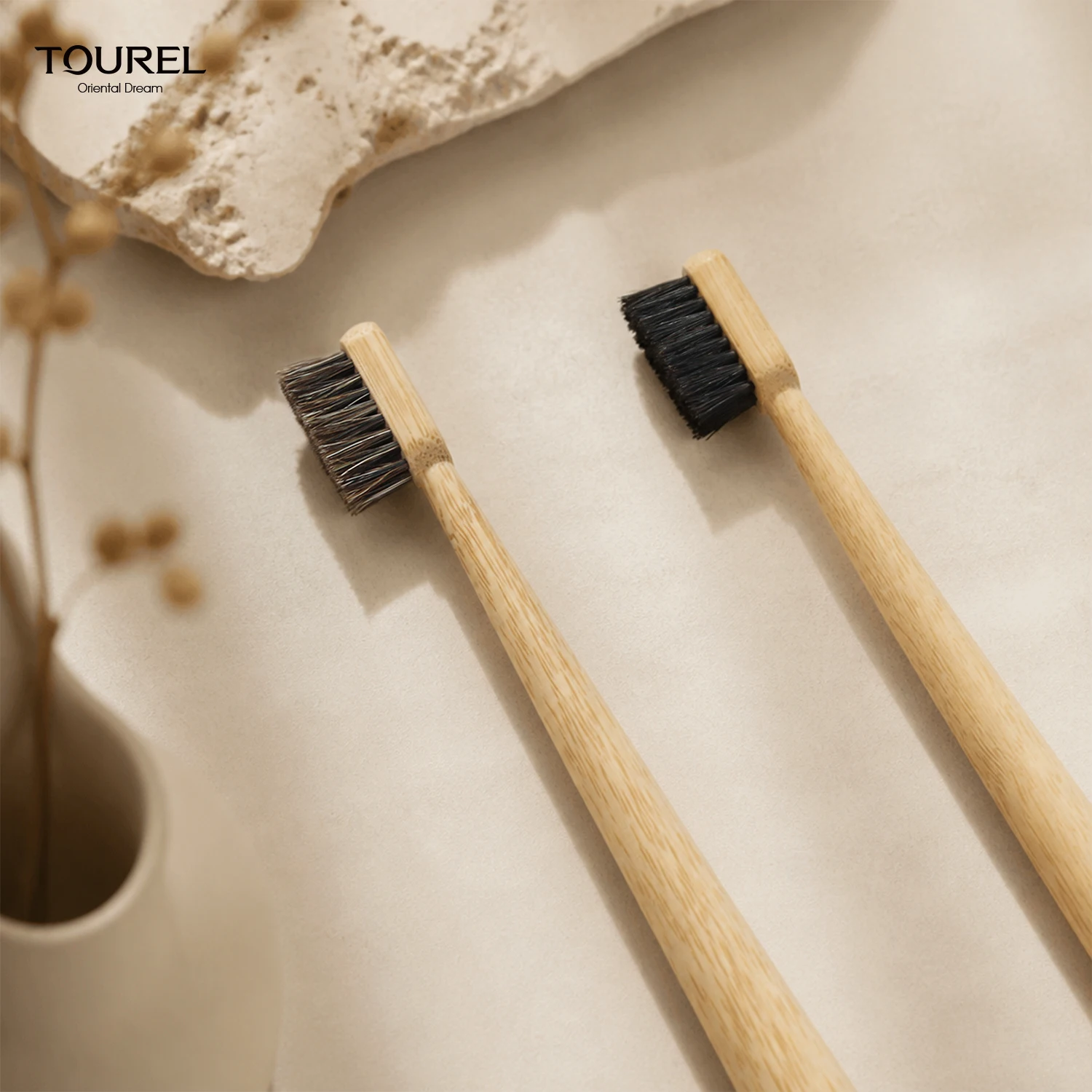 Natural Eco Friendly Biodegradable Standing Custom Laser Engraved Logo 4 Pack Horse Hair Boar Bristle Bamboo Toothbrush
