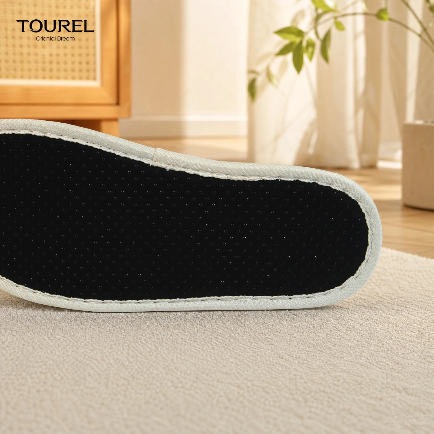 Canvas Slippers Non-slip Cushioned Sole Breathable Open Back Closed Toe Hotel Guest Bathroom Amenity Slippers