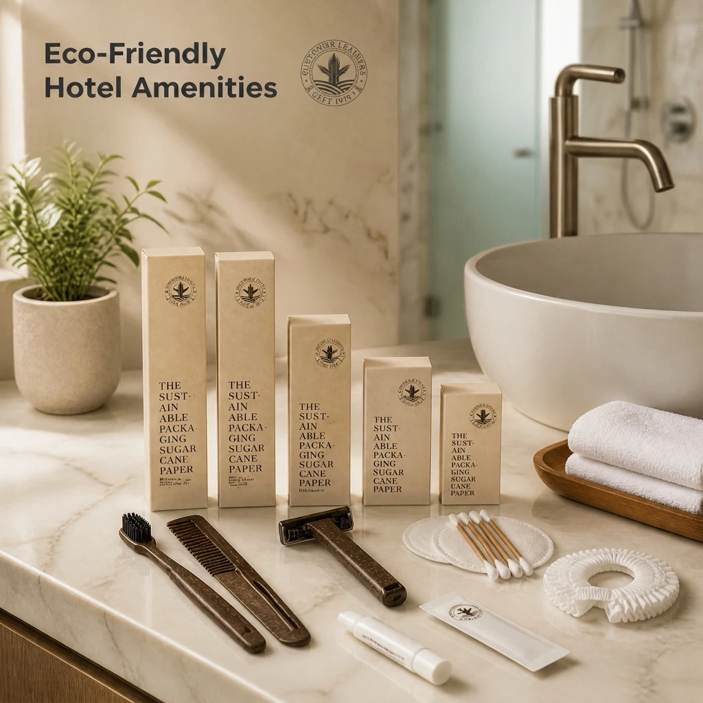 Coffee Grounds Disposable Hotel Amenity Kit Eco Friendly Bathroom Supplies Sugar Cane Paper Personal Care Set