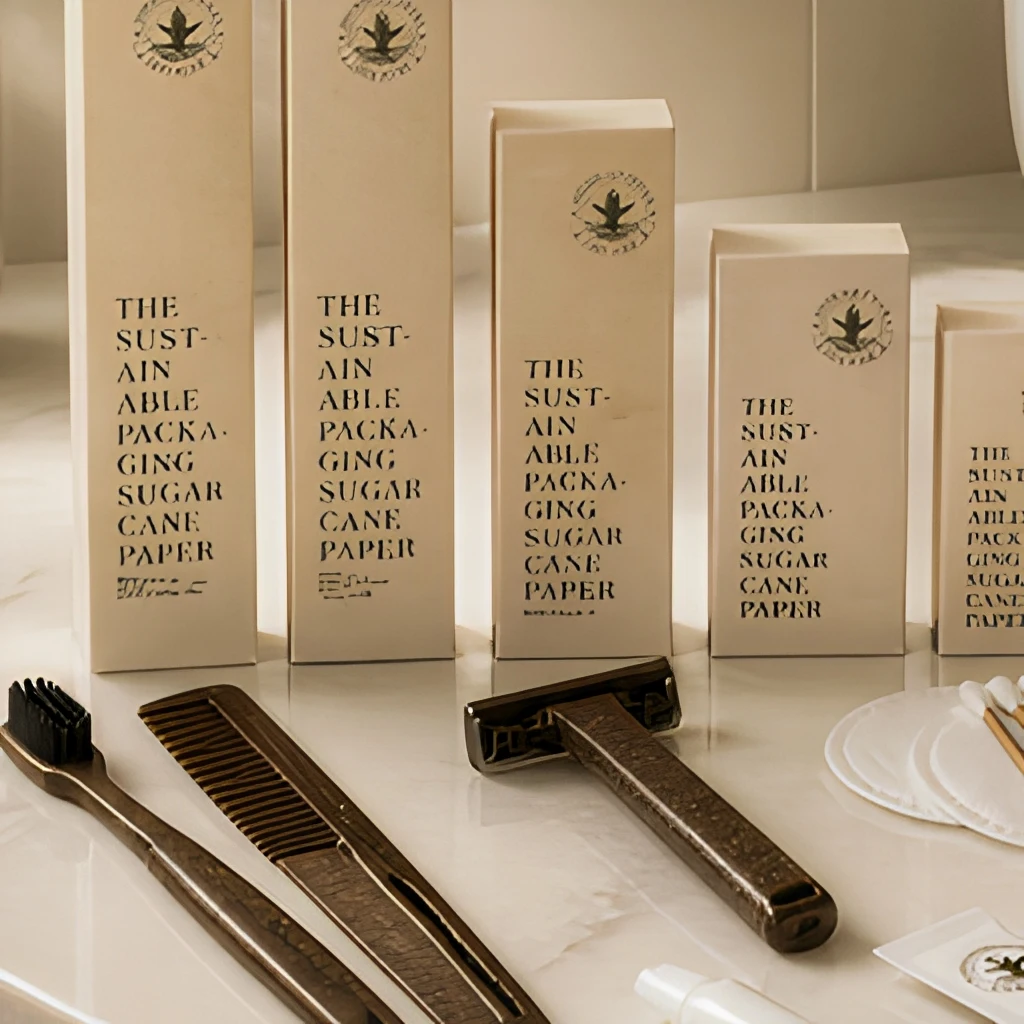 Coffee Grounds Disposable Hotel Amenity Kit Eco Friendly Bathroom Supplies Sugar Cane Paper Personal Care Set