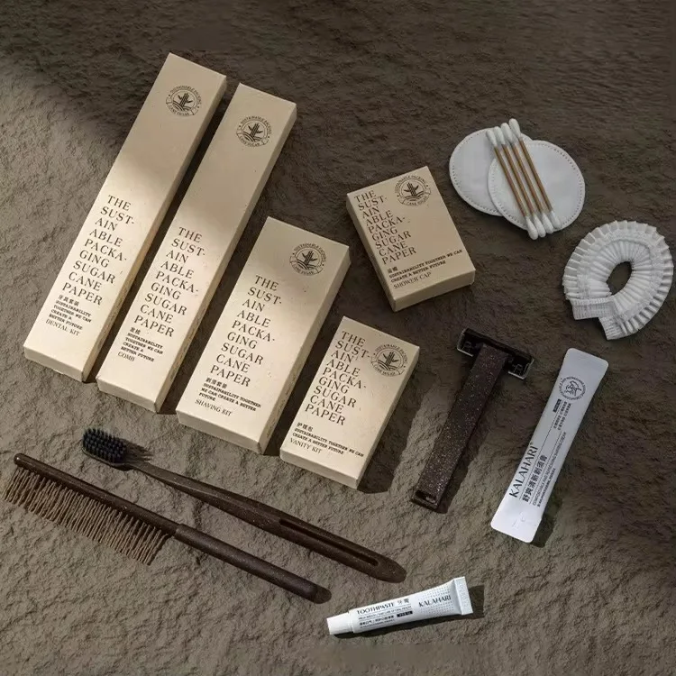 Disposable Hotel Guest Amenity Kit Degradable Coffee Grounds Sugar Cane Paper Eco Friendly Bathroom Supplies For Motel Homestay