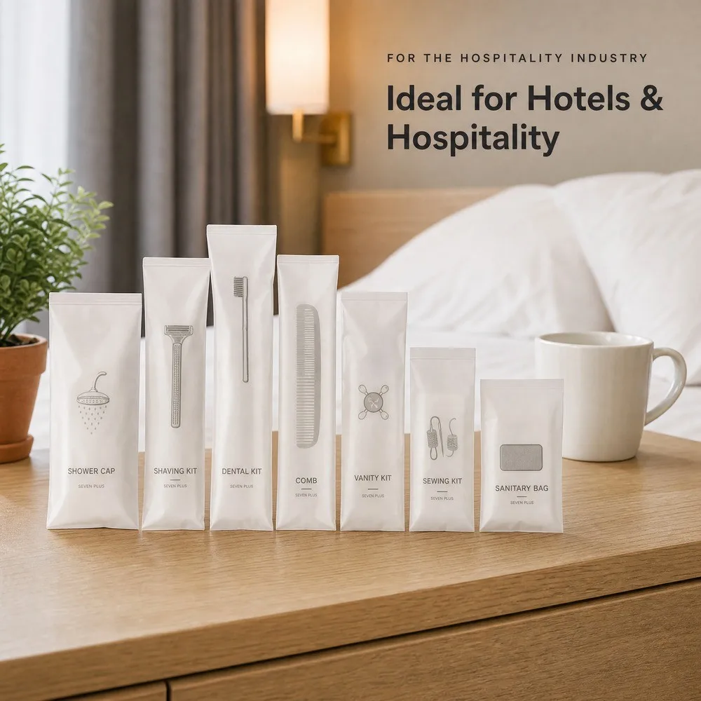 Pla Biodegradable Hotel Amenity Set 7 Piece Disposable Guest Essentials Bathroom Kit