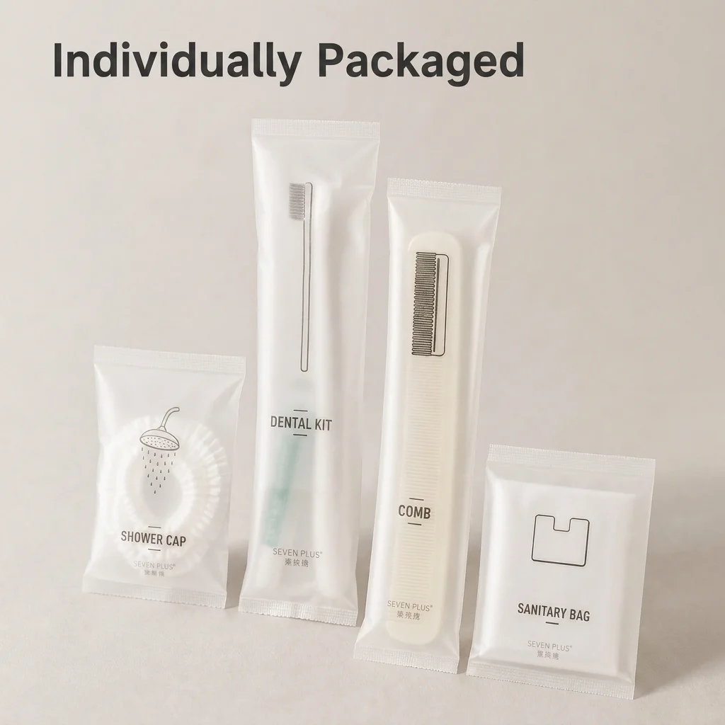 Pla Biodegradable Hotel Amenity Set 7 Piece Disposable Guest Essentials Bathroom Kit
